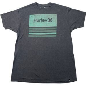 Hurley Mens XL Tee Shirt Blue Teal Gray Short Sleeve Logo Spellout Cotton